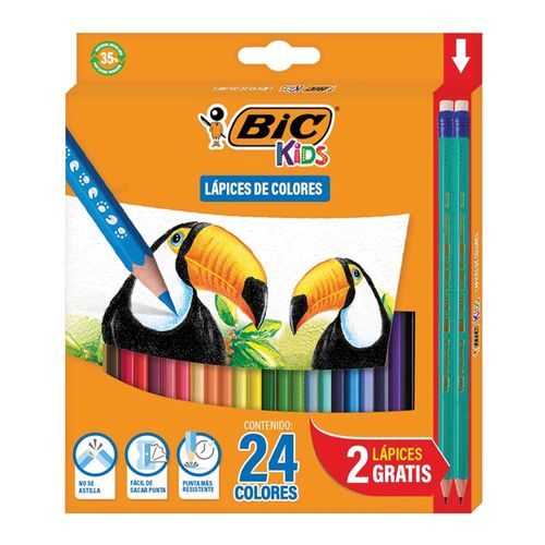 Lápices de Colores Caja con 24 Piezas Largos Hexagonales Bic Evolution